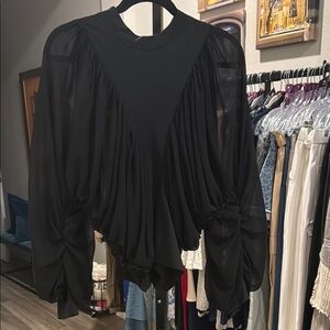 POL Black Asymmetrical Ruched Blouse